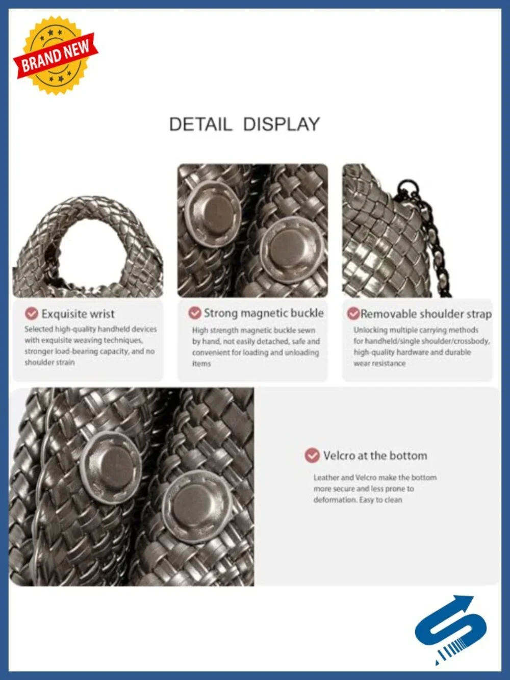 Foldable Chain Small Crossbody Handbag with Coin Purse, Hand-Woven Vegan